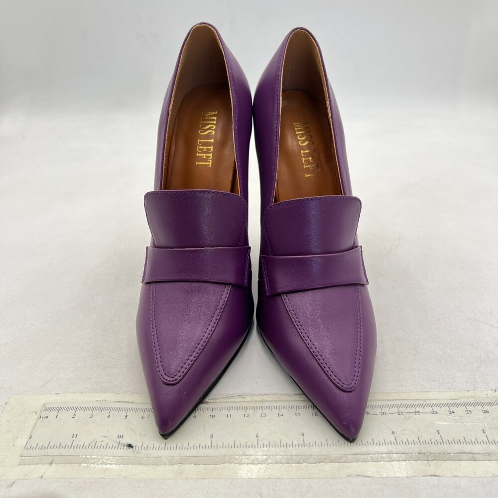 miss left Purple Wedge Heel Loafers Pumps Slip On Pointy Toe High Heels Shoes - Picture 3 of 8